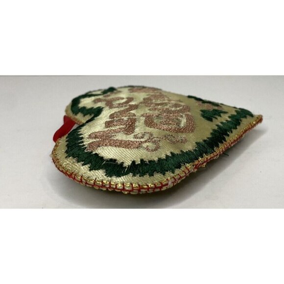 Vintage Heart-Shaped Cross Stitch Merry Christmas Ornament Folk Art 3.5" - Picture 2 of 2